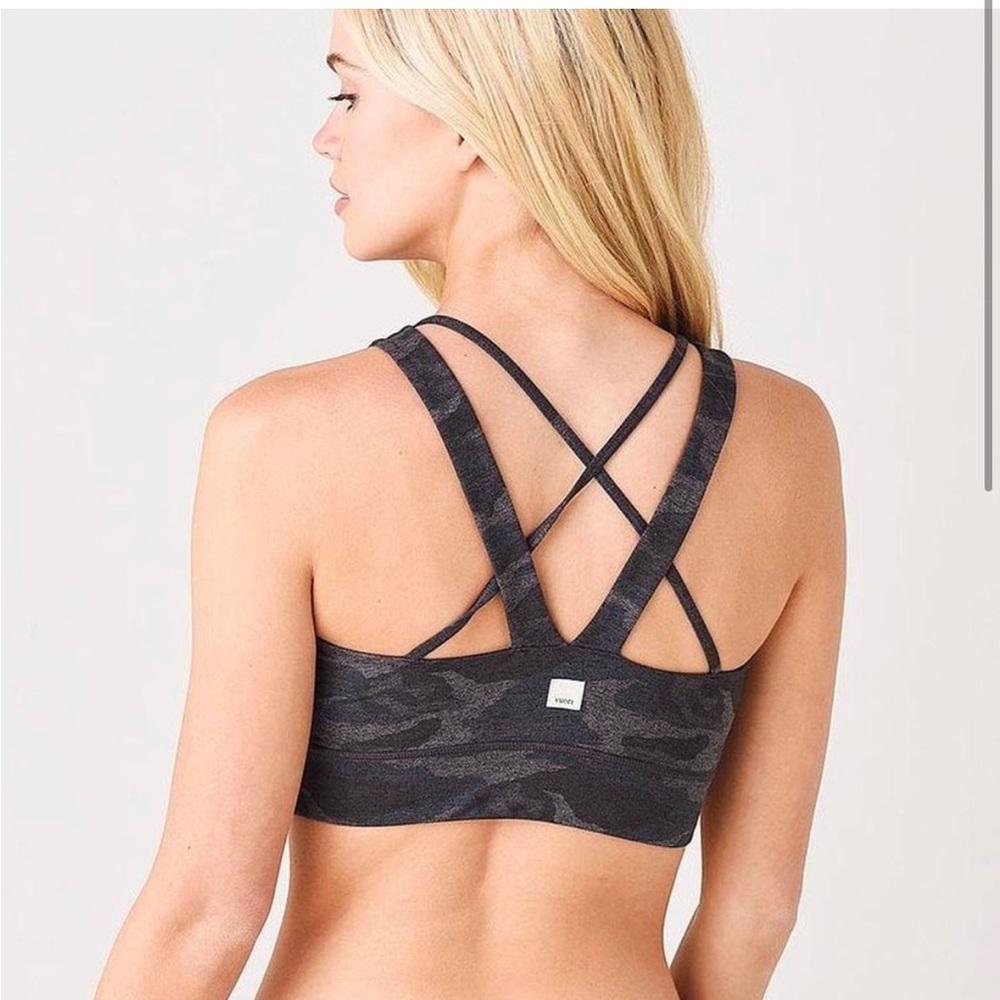 Vuori Black Charcoal Camo Strappy Sports Bra